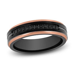 Men's Black Diamond Wedding Band 1/6 ct tw Black & Rose Ion-Plated Tungsten Carbide 6mm