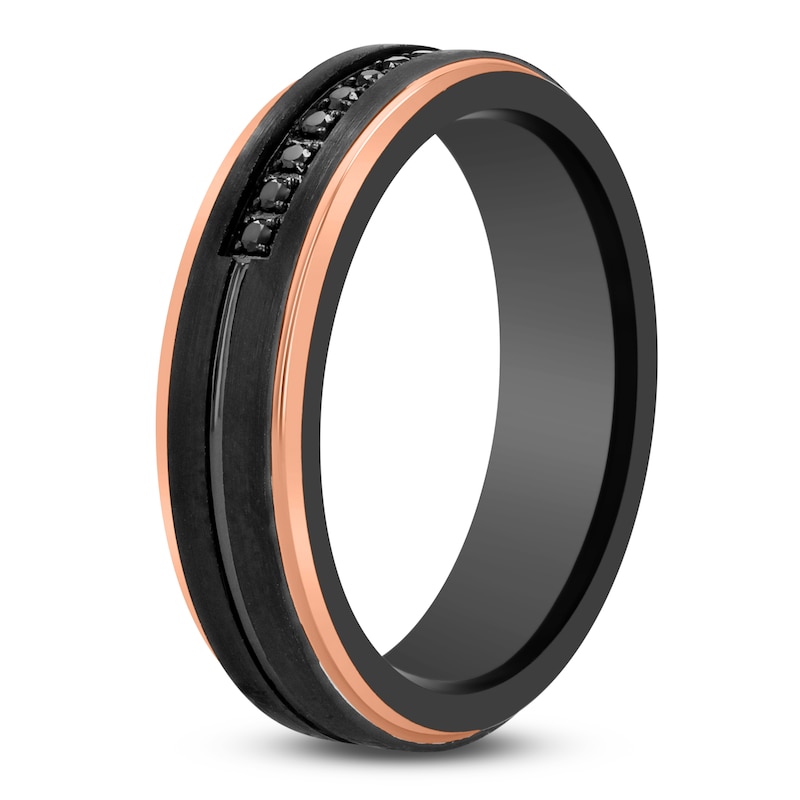 Main Image 2 of Men's Black Diamond Wedding Band 1/6 ct tw Black & Rose Ion-Plated Tungsten Carbide 6mm