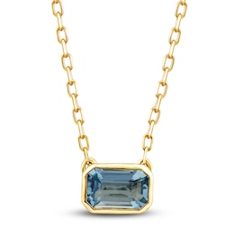 Rectangle-Cut Natural Aquamarine Bezel Solitaire Necklace 10K Yellow Gold 18"