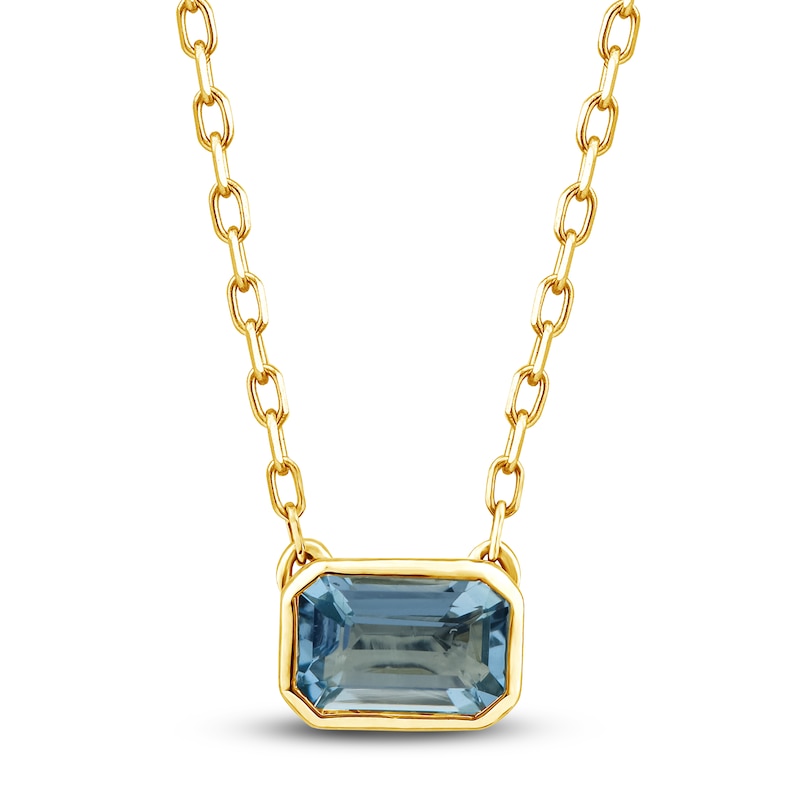 Main Image 1 of Rectangle-Cut Natural Aquamarine Bezel Solitaire Necklace 10K Yellow Gold 18&quot;