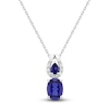 Thumbnail Image 1 of Oval & Pear-Shaped Ceylon Lab-Created Sapphire & Diamond Double Drop Necklace 1/15 ct tw 10K White Gold 18&quot;