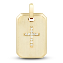 Men's Diamond Cross Dog Tag Charm 1/6 ct tw 10K Yellow Gold