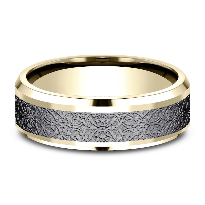 Main Image 3 of Men's Ottoman Pattern Comfort-Fit Wedding Band 7mm 14K Yellow Gold & Matte Dark Gray Tantalum