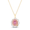 Thumbnail Image 2 of Kallati Oval-Cut Natural Pink Sapphire & Diamond Scalloped Halo Frame Necklace 1/4 ct tw 14K Yellow Gold 18&quot;