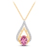 Thumbnail Image 1 of Kallati Oval-Cut Natural Pink Sapphire & Diamond Teardrop Necklace 1/6 ct tw 14K Yellow Gold 18&quot;