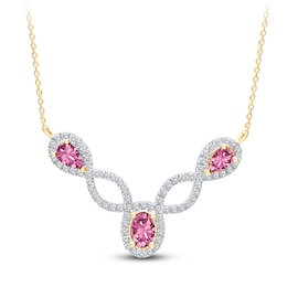 Kallati Oval-Cut & Pear-Shaped Natural Pink Sapphire & Diamond Necklace 3/8 ct tw 14K Yellow Gold 18&quot;