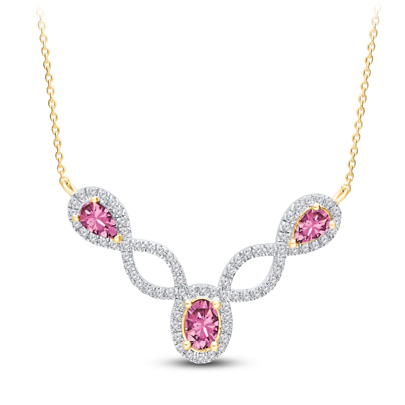 Main Image 1 of Kallati Oval-Cut & Pear-Shaped Natural Pink Sapphire & Diamond Necklace 3/8 ct tw 14K Yellow Gold 18&quot;