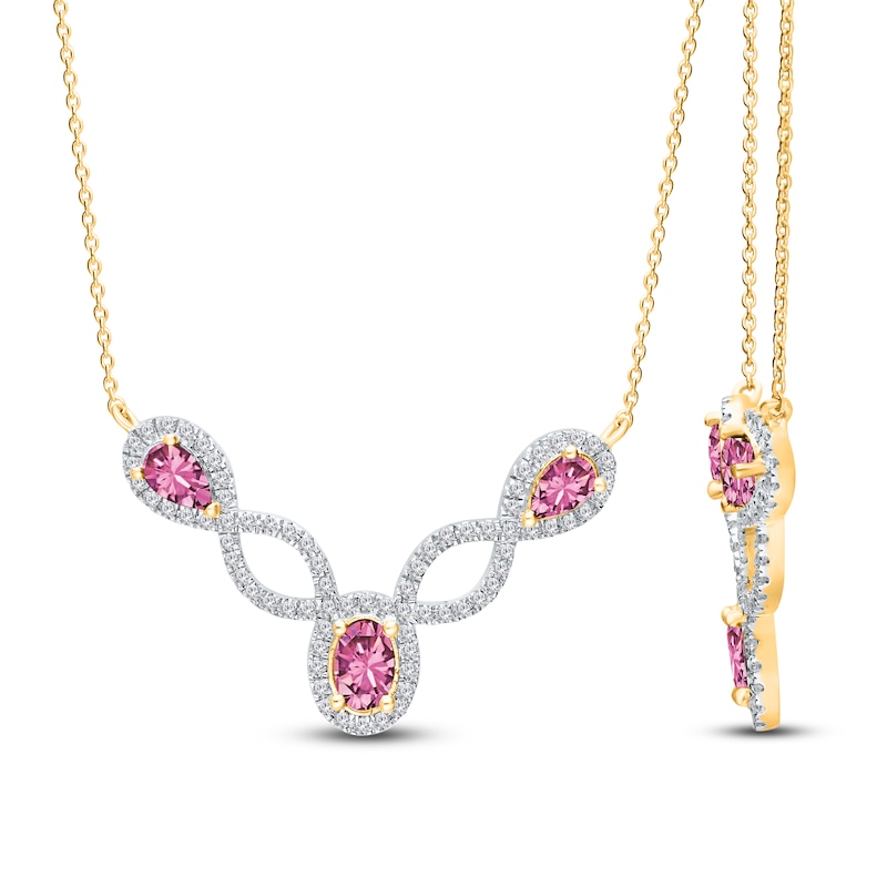 Main Image 2 of Kallati Oval-Cut & Pear-Shaped Natural Pink Sapphire & Diamond Necklace 3/8 ct tw 14K Yellow Gold 18&quot;