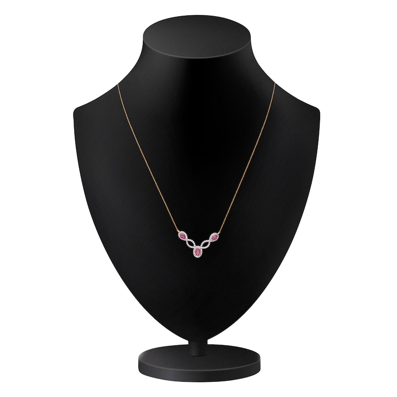 Main Image 3 of Kallati Oval-Cut & Pear-Shaped Natural Pink Sapphire & Diamond Necklace 3/8 ct tw 14K Yellow Gold 18&quot;