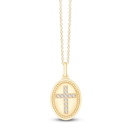 Children's Diamond Cross Oval Locket Necklace 1/15 ct tw 14K Yellow Gold 13"