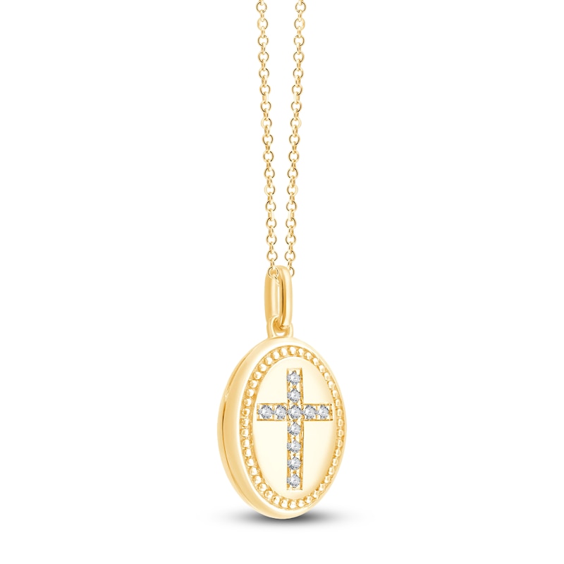 Main Image 2 of Children's Diamond Cross Oval Locket Necklace 1/15 ct tw 14K Yellow Gold 13&quot;