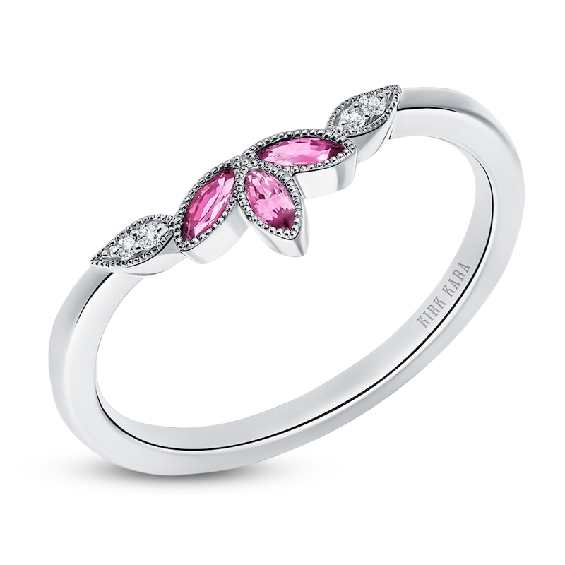 Main Image 2 of Kirk Kara Marquise-Cut Natural Pink Sapphire & Diamond Accent Wedding Band Platinum