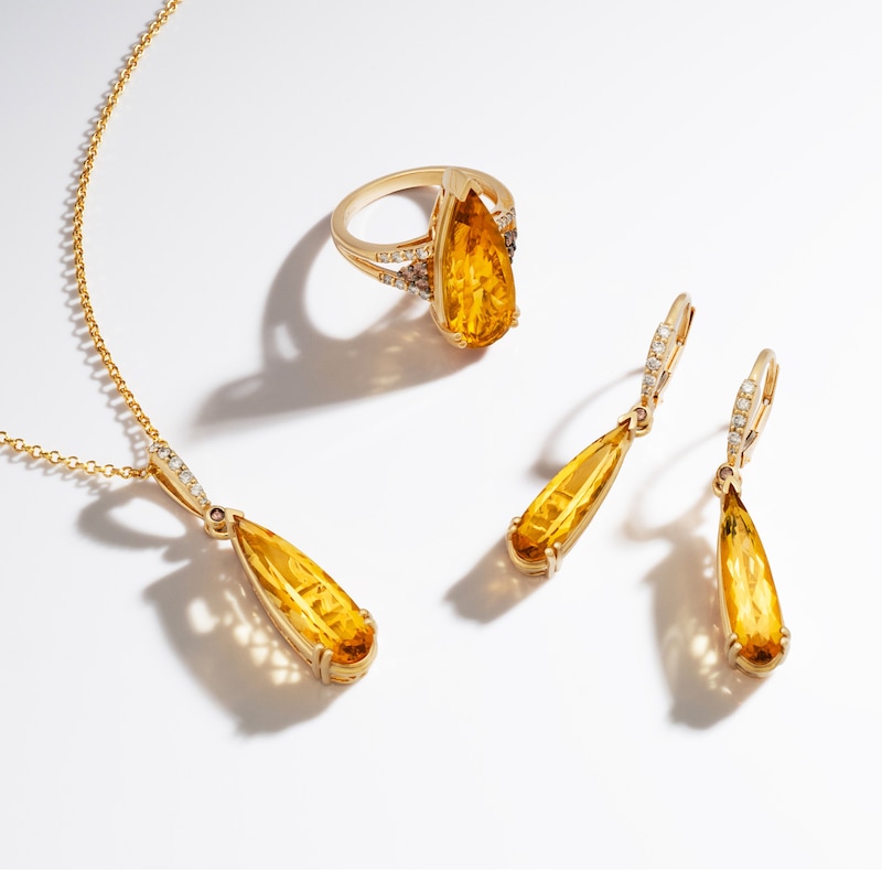 Main Image 4 of Le Vian Silhouette Elongated Pear-Shaped Natural Citrine Necklace 1/15 ct tw 14K Honey Gold 19&quot;