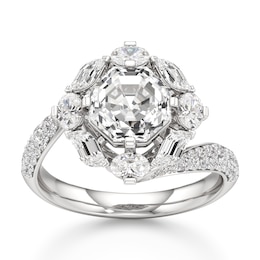 J'Lure Octagon Step-Cut Lab-Created Diamond Halo Bypass Engagement Ring 3-1/6 ct tw 18K White Gold