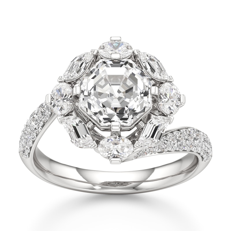 Main Image 1 of J'Lure Octagon Step-Cut Lab-Created Diamond Halo Bypass Engagement Ring 3-1/6 ct tw 18K White Gold