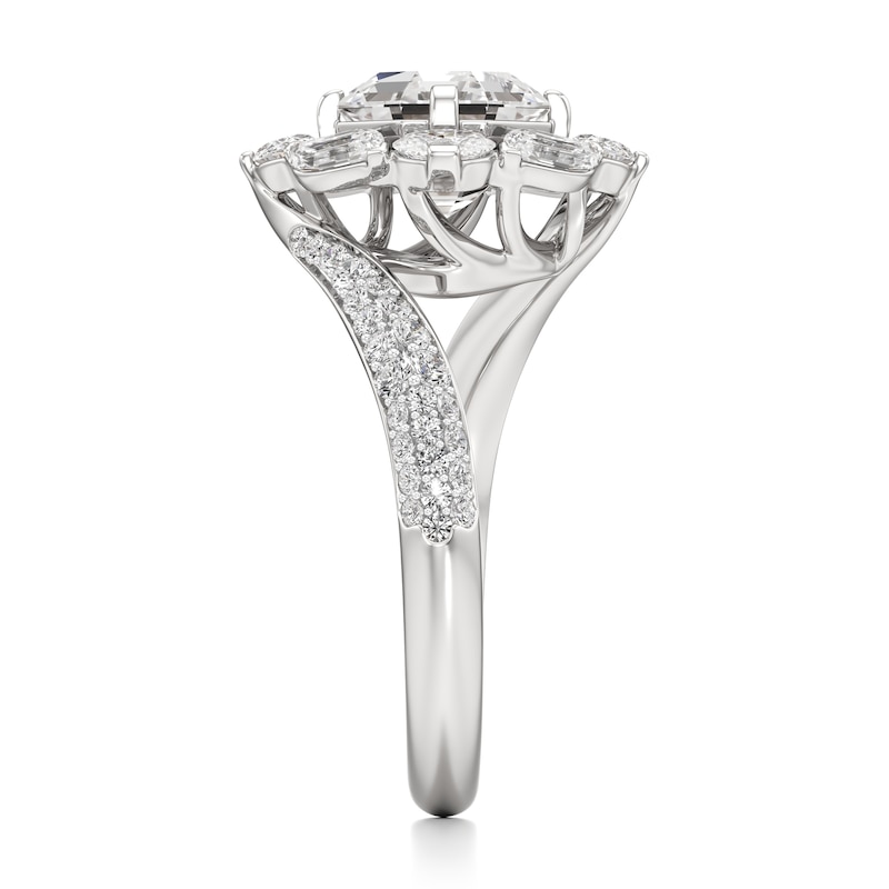 Main Image 3 of J'Lure Octagon Step-Cut Lab-Created Diamond Halo Bypass Engagement Ring 3-1/6 ct tw 18K White Gold