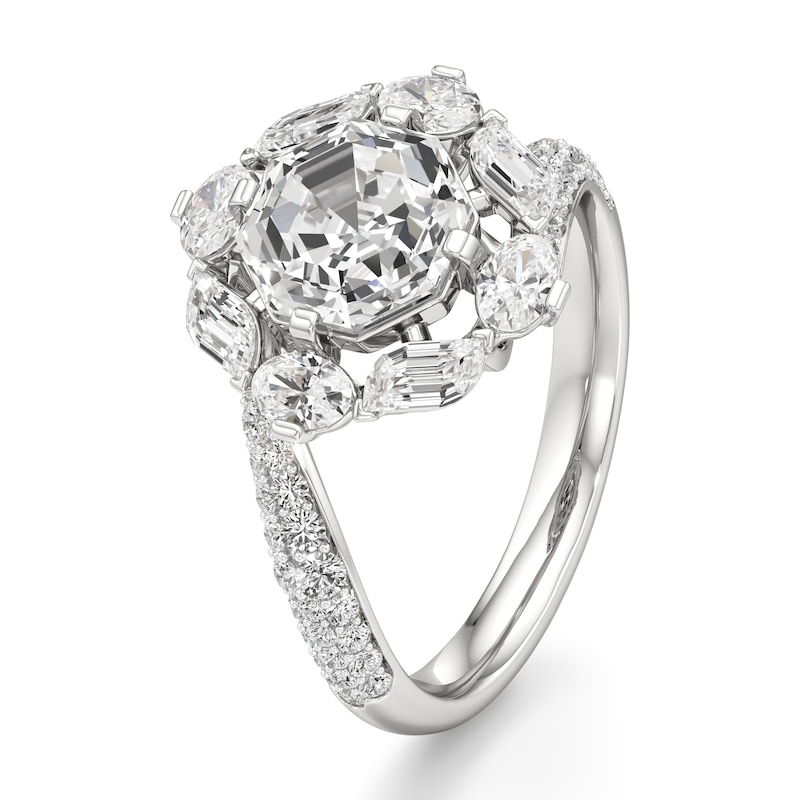 Main Image 4 of J'Lure Octagon Step-Cut Lab-Created Diamond Halo Bypass Engagement Ring 3-1/6 ct tw 18K White Gold