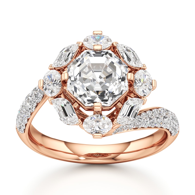 Main Image 1 of J'Lure Octagon Step-Cut Lab-Created Diamond Halo Bypass Engagement Ring 3-1/6 ct tw 18K Rose Gold