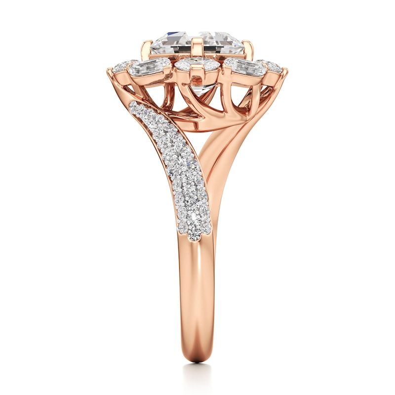 Main Image 3 of J'Lure Octagon Step-Cut Lab-Created Diamond Halo Bypass Engagement Ring 3-1/6 ct tw 18K Rose Gold