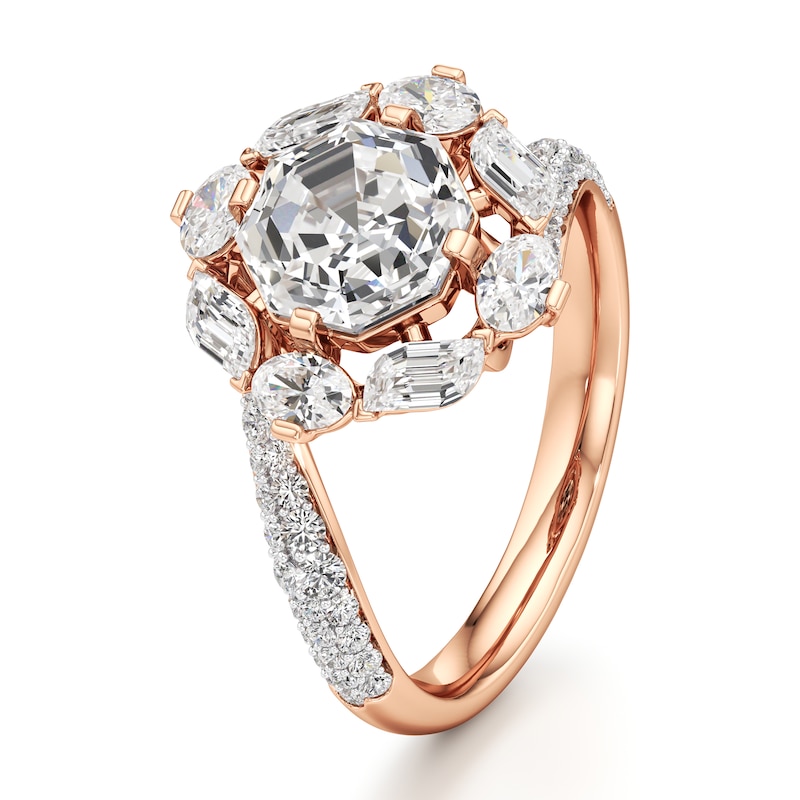 Main Image 4 of J'Lure Octagon Step-Cut Lab-Created Diamond Halo Bypass Engagement Ring 3-1/6 ct tw 18K Rose Gold