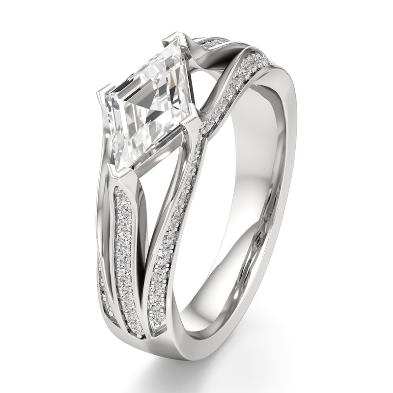 Main Image 4 of J'Lure Lab-Created Diamond Lozenge Step-Cut Engagement Ring 1-3/8 ct tw 18K White Gold