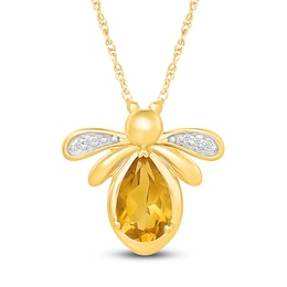 Pear-Shaped Natural Citrine & Diamond Accent Bee Necklace 10K Yellow Gold 18&quot;