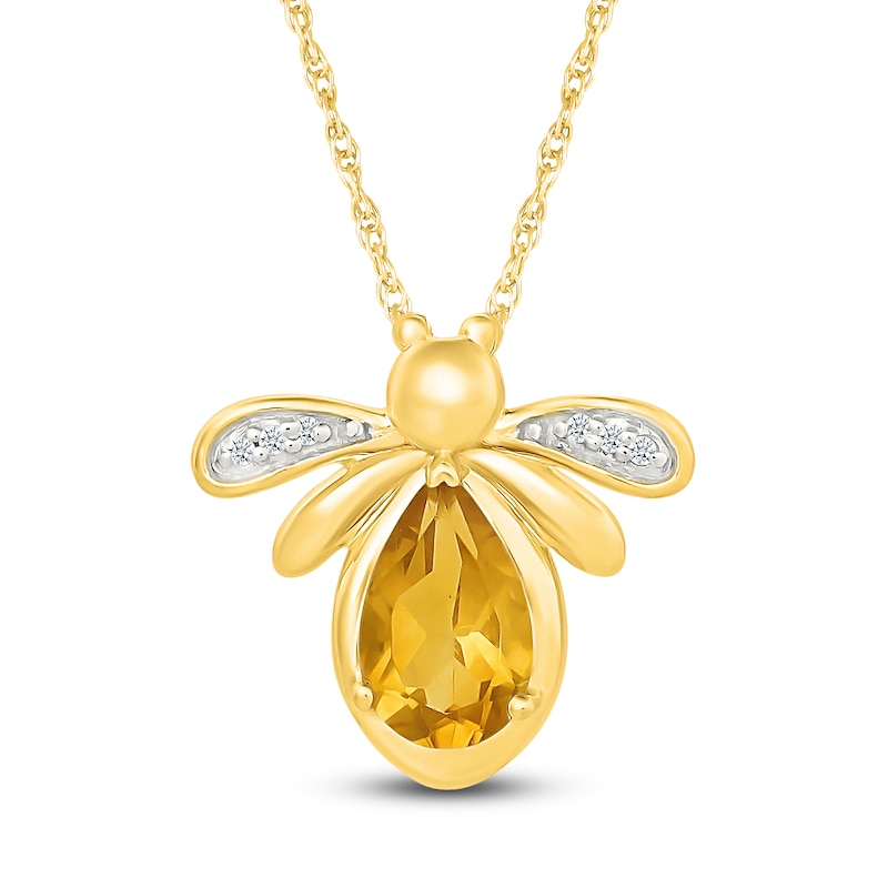 Main Image 1 of Pear-Shaped Natural Citrine & Diamond Accent Bee Necklace 10K Yellow Gold 18&quot;