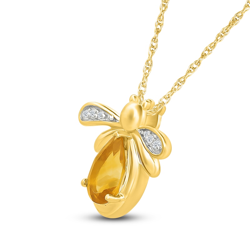 Main Image 2 of Pear-Shaped Natural Citrine & Diamond Accent Bee Necklace 10K Yellow Gold 18&quot;