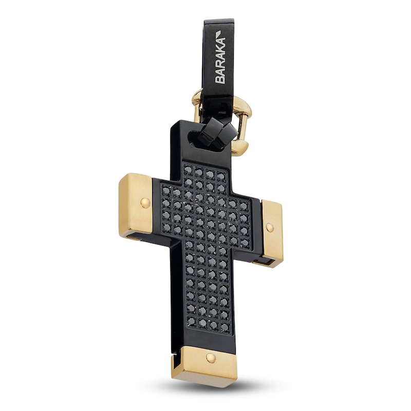 Main Image 2 of Baraka Men's Black Diamond Cross Charm 5/8 ct tw Black Ion-Plated Stainless Steel & 18K Yellow Gold