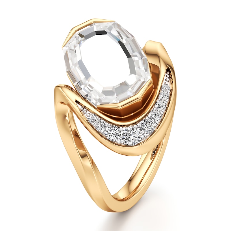 Main Image 4 of J'Lure Oval Portrait-Cut Lab-Created Diamond Engagement Ring 3 ct tw 18K Yellow Gold