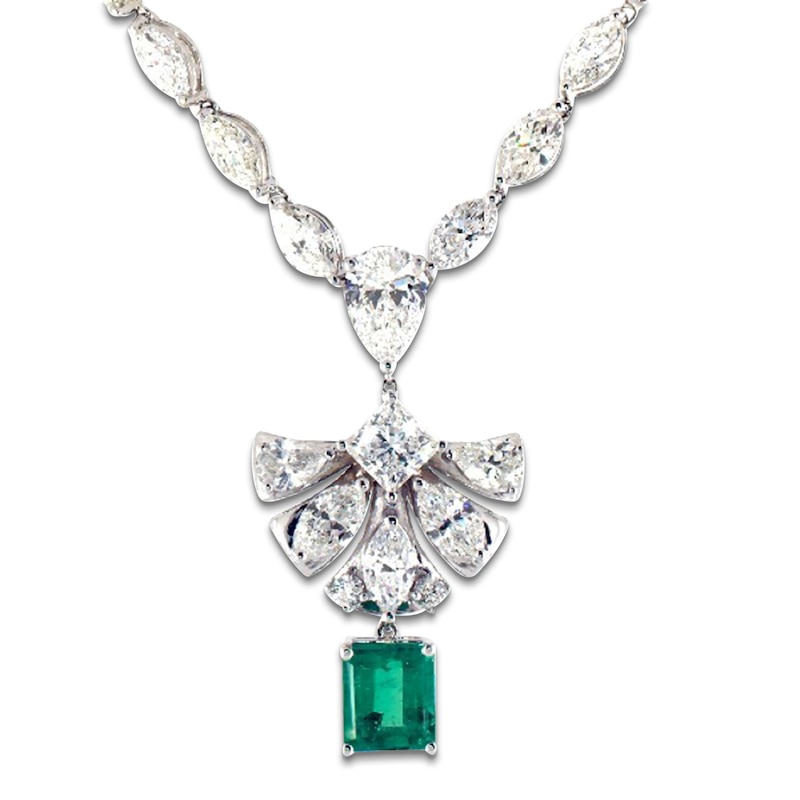 Main Image 1 of Jared Atelier Rectangle-Cut Natural Emerald & Certified Diamond Art Deco-Inspired Necklace 10-1/3 ct tw 18K White Gold 19&quot;