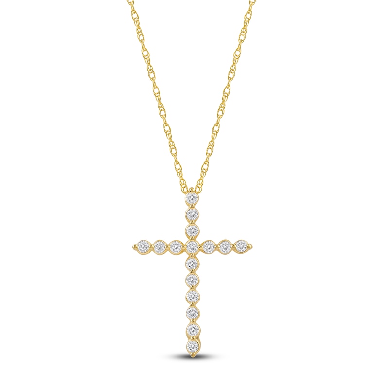 Main Image 1 of Lab-Created Diamond Cross Necklace 1/2 ct tw 14K Yellow Gold 18&quot;