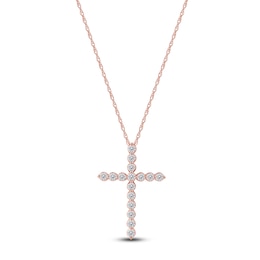 Lab-Created Diamond Cross Necklace 1 ct tw 14K Rose Gold 18&quot;