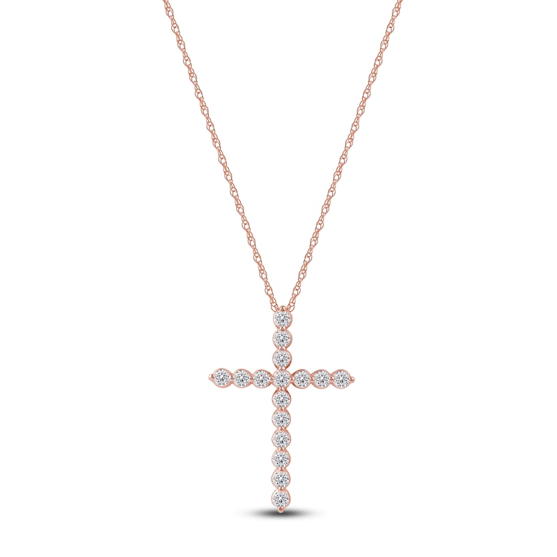 Main Image 1 of Lab-Created Diamond Cross Necklace 1 ct tw 14K Rose Gold 18&quot;