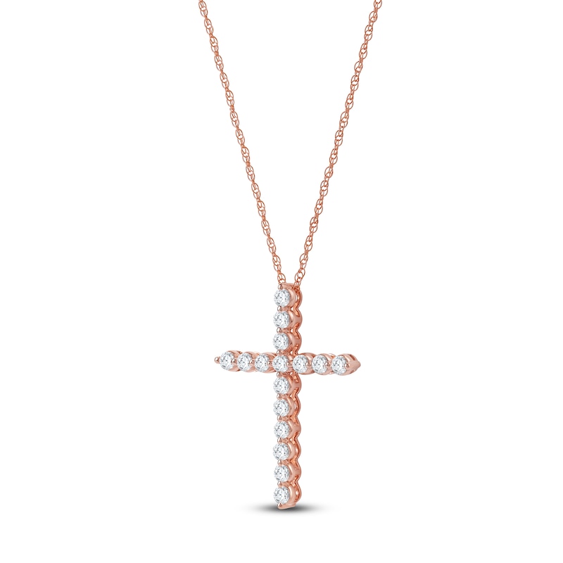 Main Image 2 of Lab-Created Diamond Cross Necklace 1 ct tw 14K Rose Gold 18&quot;