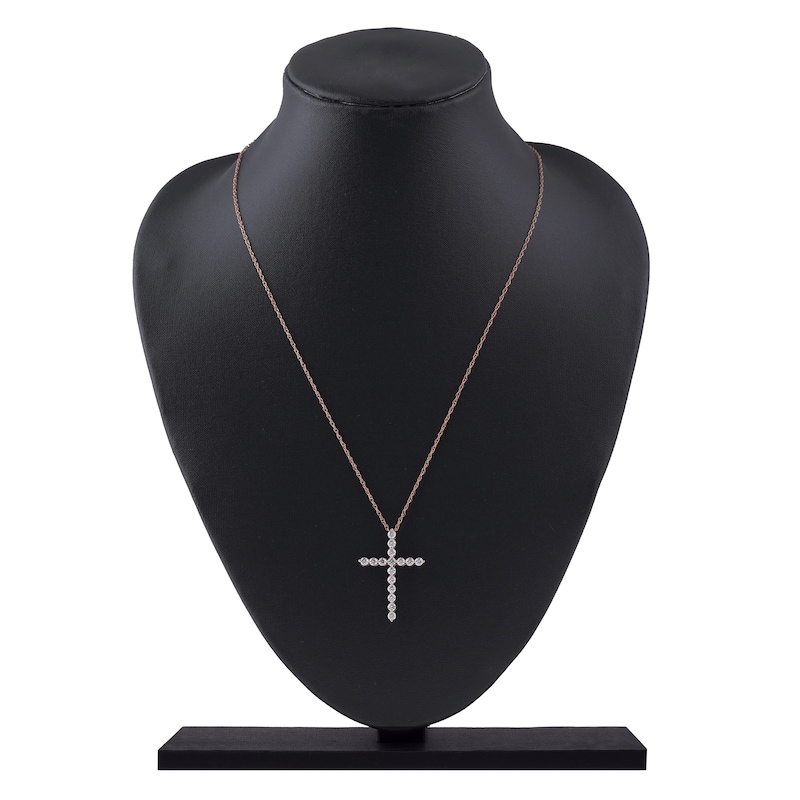 Main Image 5 of Lab-Created Diamond Cross Necklace 1 ct tw 14K Rose Gold 18&quot;