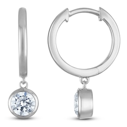 Round-Cut Lab-Created Diamond Solitaire Dangle Hoop Earrings 1 ct tw 14K White Gold (SI2/F)