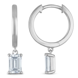 Emerald-Cut Lab-Created Diamond Solitaire Dangle Hoop Earrings 1-1/2 ct tw 14K White Gold (SI2/F)