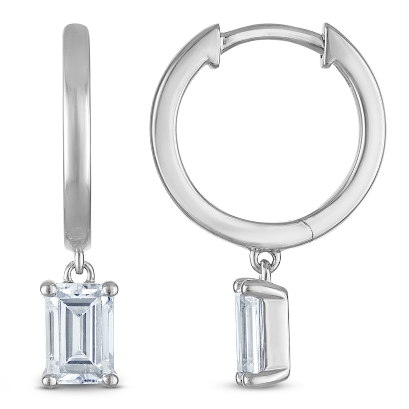 Main Image 1 of Emerald-Cut Lab-Created Diamond Solitaire Dangle Hoop Earrings 1-1/2 ct tw 14K White Gold (SI2/F)