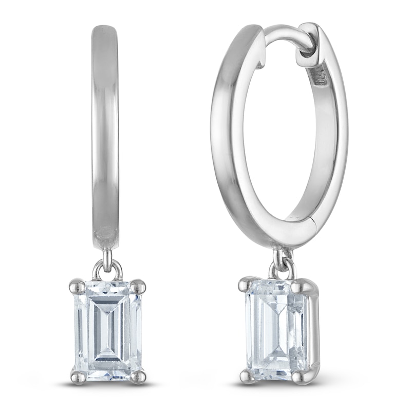 Main Image 2 of Emerald-Cut Lab-Created Diamond Solitaire Dangle Hoop Earrings 1-1/2 ct tw 14K White Gold (SI2/F)