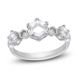 J'Lure Hexagon Portrait-Cut Lab-Created Diamond Three-Stone Ring 1-1/5 ct tw 14K White Gold