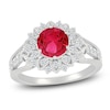 Thumbnail Image 1 of Lab-Created Ruby & White Lab-Created Sapphire Starburst Halo Ring Sterling Silver