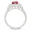 Thumbnail Image 4 of Lab-Created Ruby & White Lab-Created Sapphire Starburst Halo Ring Sterling Silver