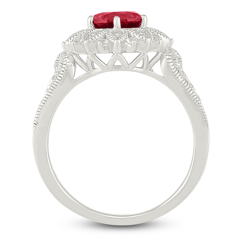 Main Image 4 of Lab-Created Ruby & White Lab-Created Sapphire Starburst Halo Ring Sterling Silver