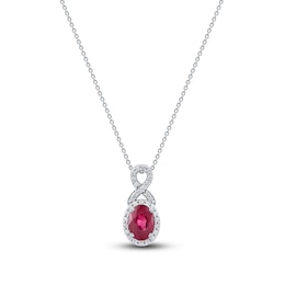 Oval-Cut Natural Ruby & Diamond Pendant Necklace 1/5 ct tw 14K White Gold 18&quot;