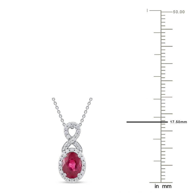 Main Image 4 of Oval-Cut Natural Ruby & Diamond Pendant Necklace 1/5 ct tw 14K White Gold 18&quot;