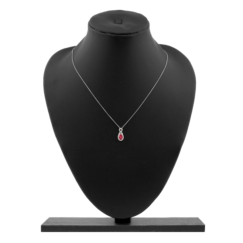 Main Image 6 of Oval-Cut Natural Ruby & Diamond Pendant Necklace 1/5 ct tw 14K White Gold 18&quot;