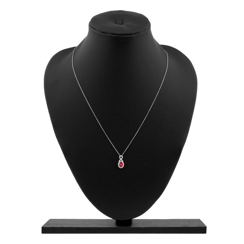 Main Image 7 of Oval-Cut Natural Ruby & Diamond Pendant Necklace 1/5 ct tw 14K White Gold 18&quot;