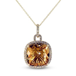 Jared Atelier Cushion-Cut Natural Citrine & Certified Diamond Necklace 5/8 ct tw 14K Yellow Gold 19&quot;