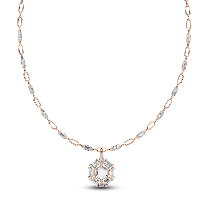Main Image 1 of J'Lure Hexagon Portrait-Cut, Trapezoid Step-Cut & Trillion Curved Brilliant-Cut Lab-Grown Diamond Necklace 7-1/3 ct tw 14K Rose Gold 18.5"